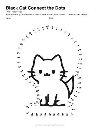 Black Cat connect the dots worksheet: numbered dots around the picture's outline