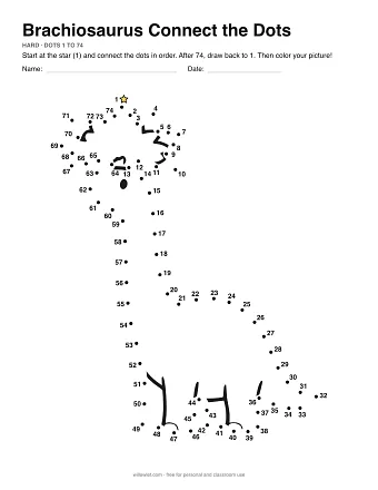 Brachiosaurus connect the dots worksheet: numbered dots around the picture's outline