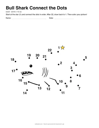 Bull Shark connect the dots worksheet: numbered dots around the picture's outline