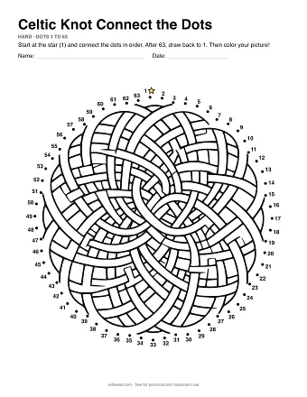 Celtic Knot connect the dots worksheet: numbered dots around the picture's outline