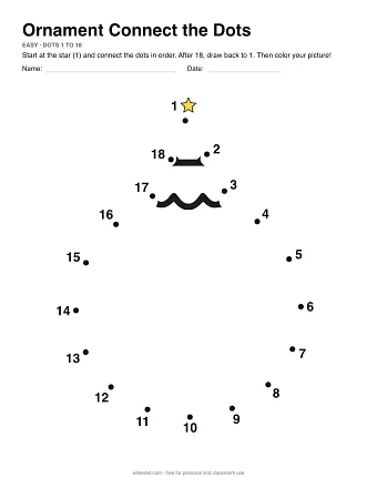 Ornament dot to dot worksheet: numbered dots around the picture's outline