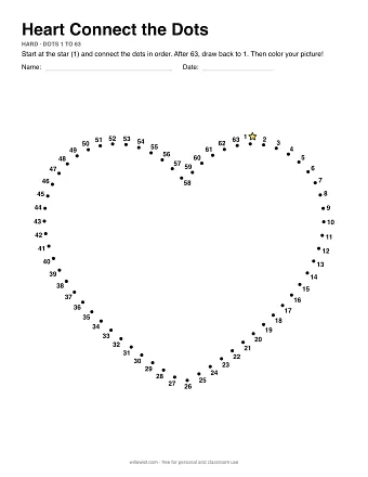 Heart connect the dots worksheet: numbered dots around the picture's outline
