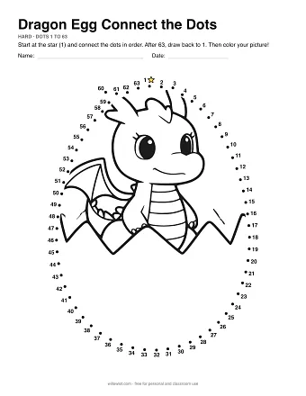 Dragon Egg connect the dots worksheet: numbered dots around the picture's outline