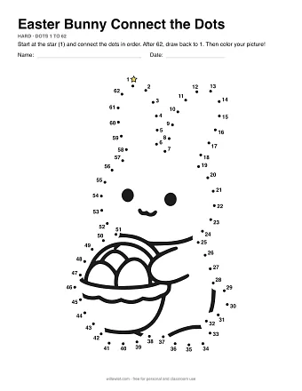 Easter Bunny connect the dots worksheet: numbered dots around the picture's outline