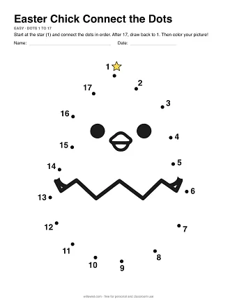 Easter Chick connect the dots worksheet: numbered dots around the picture's outline