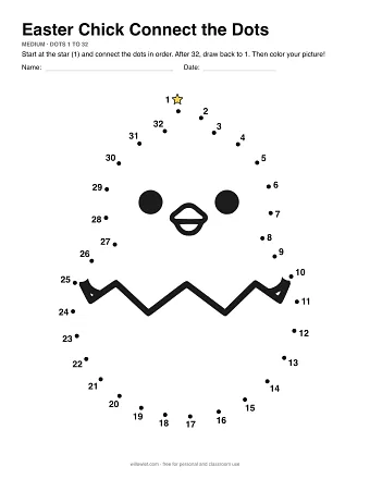 Easter Chick connect the dots worksheet: numbered dots around the picture's outline