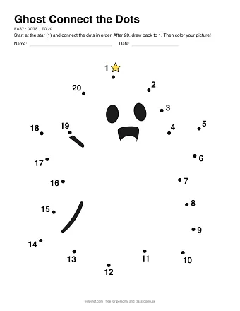 Ghost connect the dots worksheet: numbered dots around the picture's outline