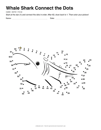 Whale Shark connect the dots worksheet: numbered dots around the picture's outline