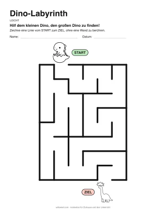 Dino-Labyrinth, Stufe leicht: Labyrinth mit einem Bild am Start und am Ziel