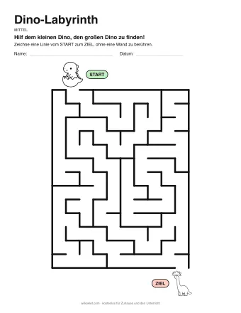 Dino-Labyrinth, Stufe mittel: Labyrinth mit einem Bild am Start und am Ziel
