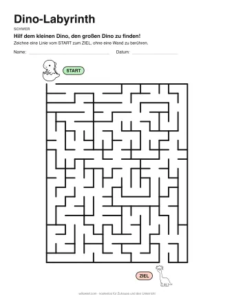 Dino-Labyrinth, Stufe schwer: Labyrinth mit einem Bild am Start und am Ziel