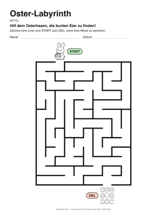 Oster-Labyrinth, Stufe mittel: Labyrinth mit einem Bild am Start und am Ziel