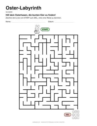 Oster-Labyrinth, Stufe schwer: Labyrinth mit einem Bild am Start und am Ziel