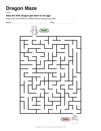 Dragon Maze, hard level: a maze with a picture at the start and at the finish