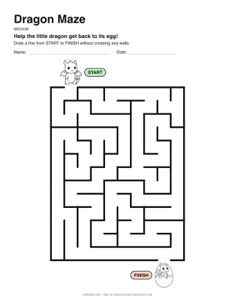 Dragon Maze, medium level: a maze with a picture at the start and at the finish