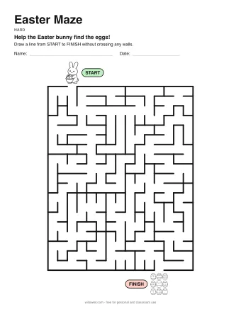 Easter Maze, hard level: a maze with a picture at the start and at the finish