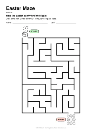 Easter Maze, medium level: a maze with a picture at the start and at the finish
