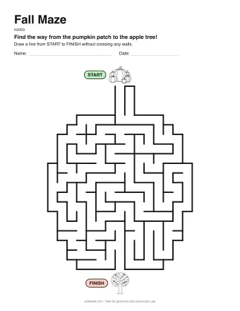 Fall Maze, hard level: a maze with a picture at the start and at the finish