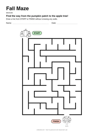 Fall Maze, medium level: a maze with a picture at the start and at the finish