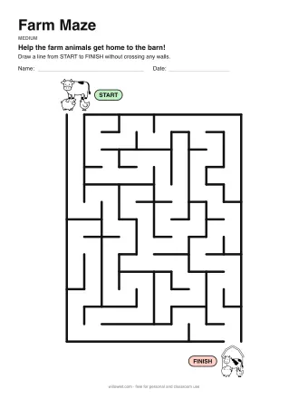 Farm Maze, medium level: a maze with a picture at the start and at the finish