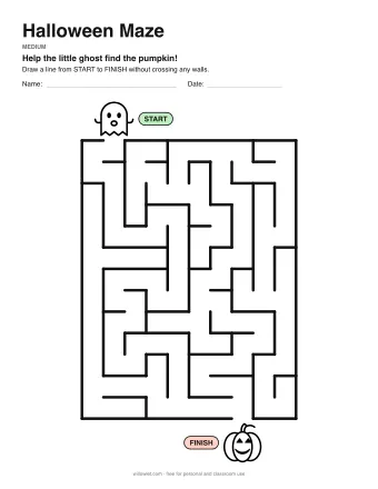 Halloween Maze, medium level: a maze with a picture at the start and at the finish
