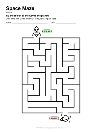 Space Maze, medium level: a maze with a picture at the start and at the finish