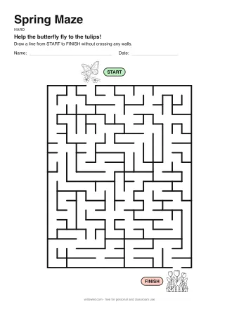 Spring Maze, hard level: a maze with a picture at the start and at the finish