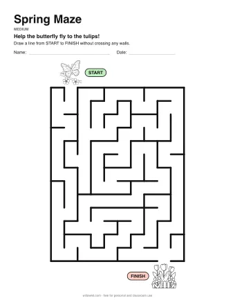 Spring Maze, medium level: a maze with a picture at the start and at the finish