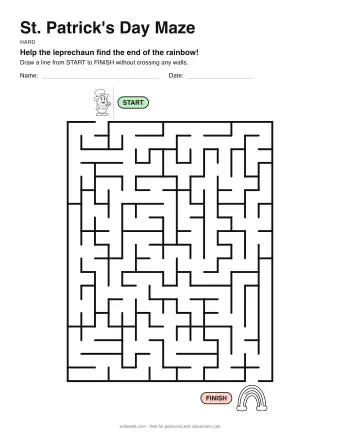 St. Patrick's Day Maze, hard level: a maze with a picture at the start and at the finish
