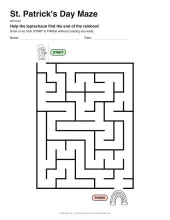St. Patrick's Day Maze, medium level: a maze with a picture at the start and at the finish