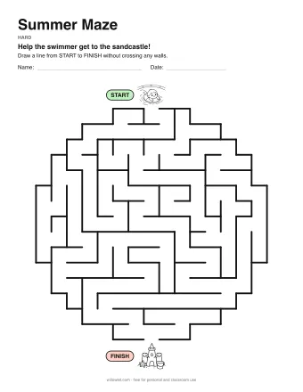 Summer Maze, hard level: a maze with a picture at the start and at the finish