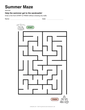 Summer Maze, medium level: a maze with a picture at the start and at the finish