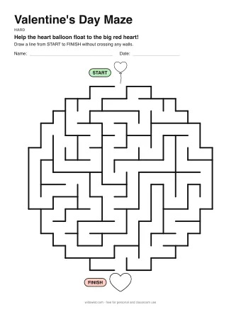 Valentine's Day Maze, hard level: a maze with a picture at the start and at the finish