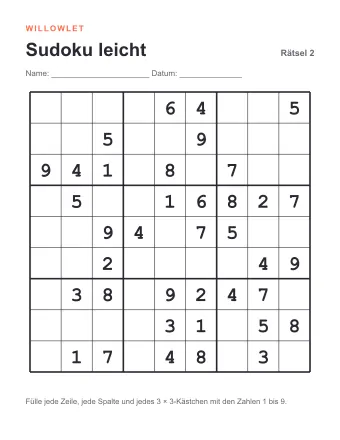 Vorschau: Sudoku leicht zum Ausdrucken: Rätsel 2