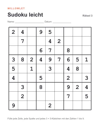 Vorschau: Sudoku leicht zum Ausdrucken: Rätsel 3
