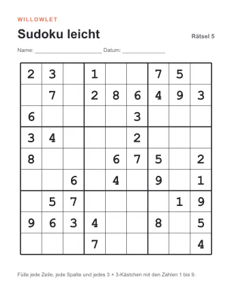 Vorschau: Sudoku leicht zum Ausdrucken: Rätsel 5