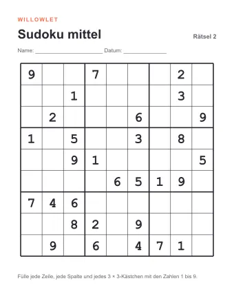 Vorschau: Sudoku mittel zum Ausdrucken: Rätsel 2