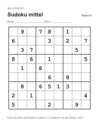Vorschau: Sudoku mittel zum Ausdrucken: Rätsel 4