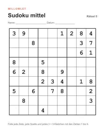 Vorschau: Sudoku mittel zum Ausdrucken: Rätsel 5
