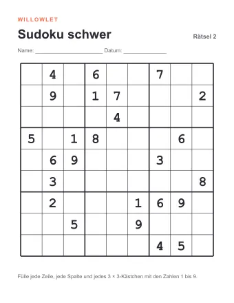 Vorschau: Sudoku schwer zum Ausdrucken: Rätsel 2