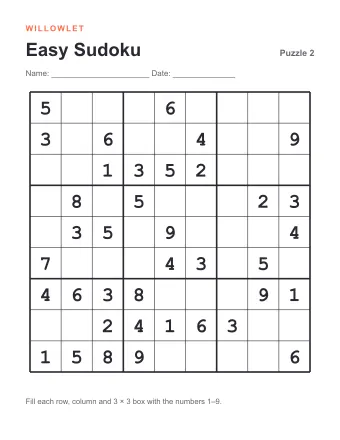 Preview of Easy Printable Sudoku: Puzzle 2