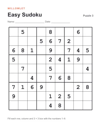 Preview of Easy Printable Sudoku: Puzzle 3