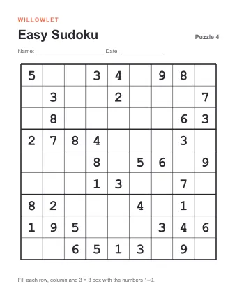 Preview of Easy Printable Sudoku: Puzzle 4