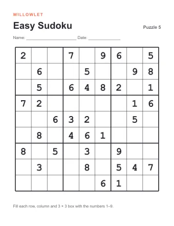 Preview of Easy Printable Sudoku: Puzzle 5