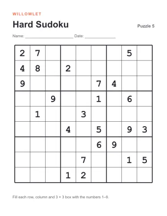 Preview of Hard Printable Sudoku: Puzzle 5