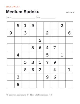 Preview of Medium Printable Sudoku: Puzzle 2
