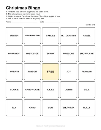 Preview of Christmas Bingo: Card 2 of 8