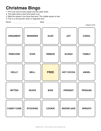 Preview of Christmas Bingo: Card 4 of 8
