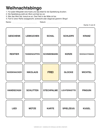 Vorschau: Weihnachtsbingo: Karte 4 von 8