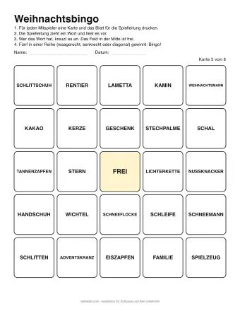 Vorschau: Weihnachtsbingo: Karte 5 von 8